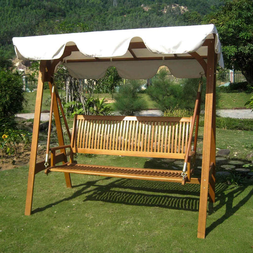 Outdoor Furniture - 3-Person Outdoor Swing With Frame And Canopy - Balau Hardwood - Royal Tahiti