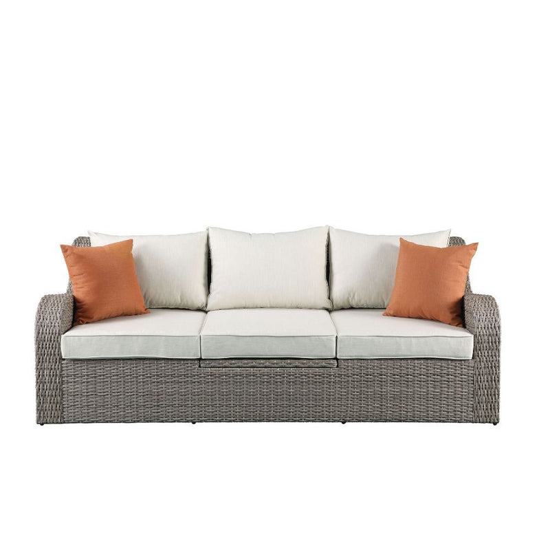 Acme Salena Patio Sectional, 2 Ottomans w/ 2 Pillows in Beige Gray Finish 45010