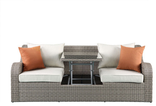 Acme Salena Patio Sectional, 2 Ottomans w/ 2 Pillows in Beige Gray Finish 45010