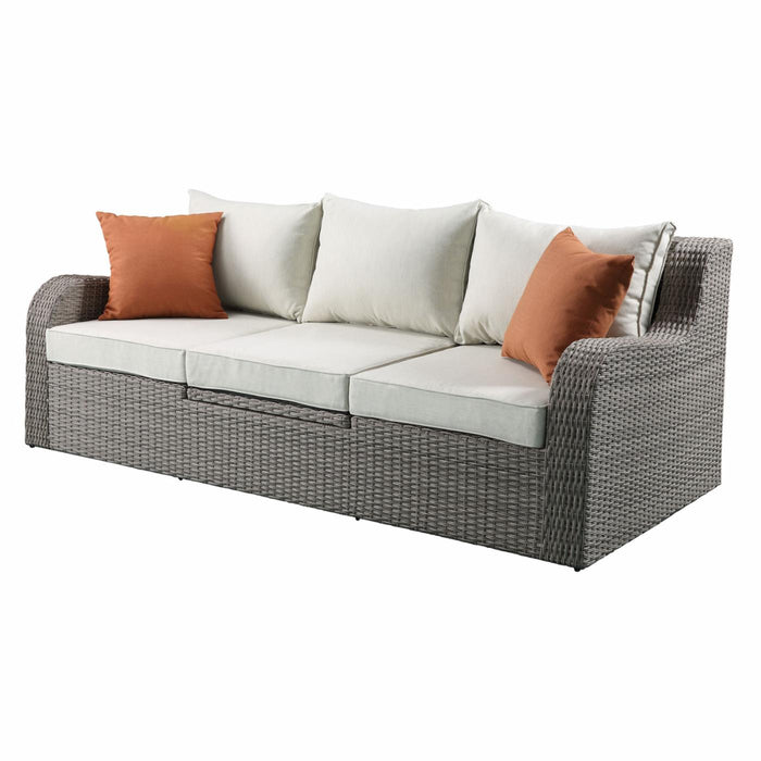 Acme Salena Patio Sectional, 2 Ottomans w/ 2 Pillows in Beige Gray Finish 45010