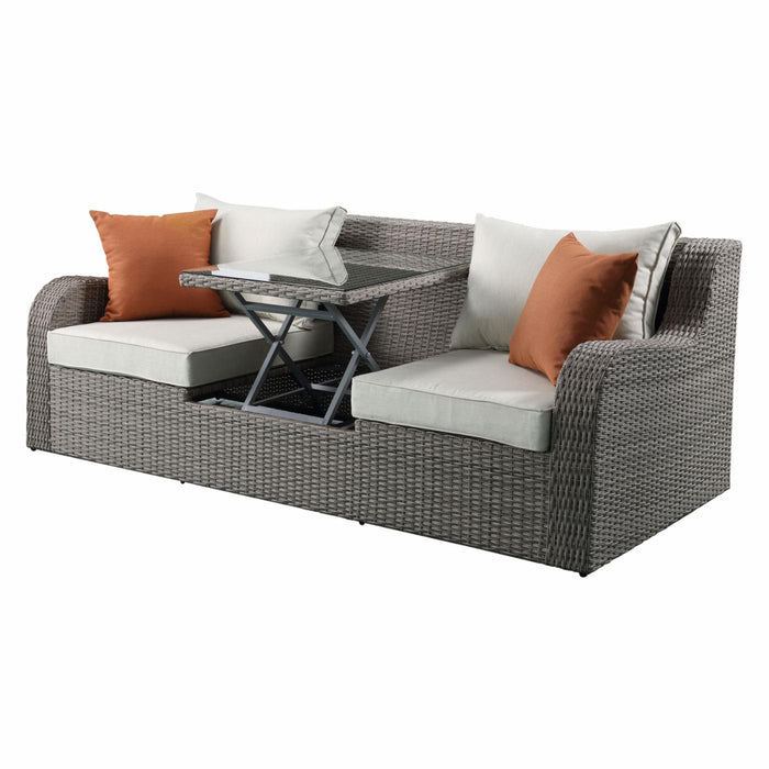 Acme Salena Patio Sectional, 2 Ottomans w/ 2 Pillows in Beige Gray Finish 45010
