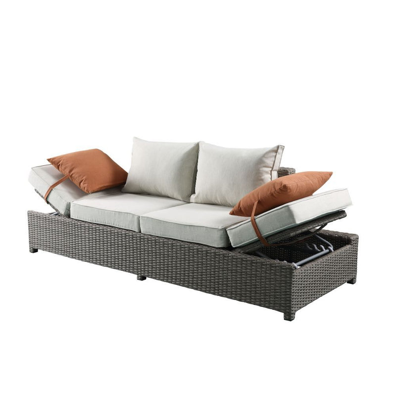 Acme Salena Patio Sofa and Ottoman w/ 2 Pillows in Beige Gray Finish 45015