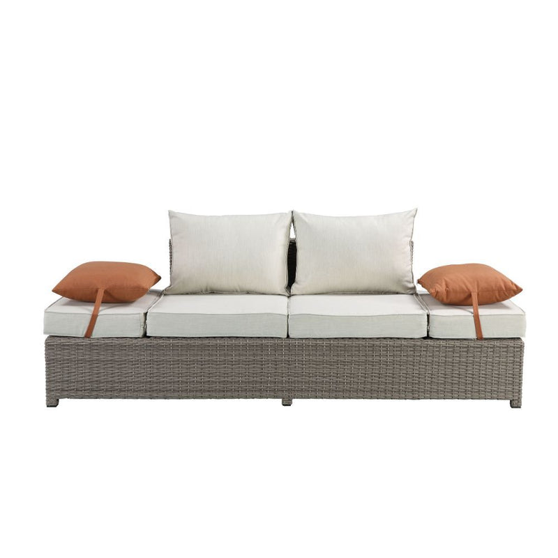 Acme Salena Patio Sofa and Ottoman w/ 2 Pillows in Beige Gray Finish 45015