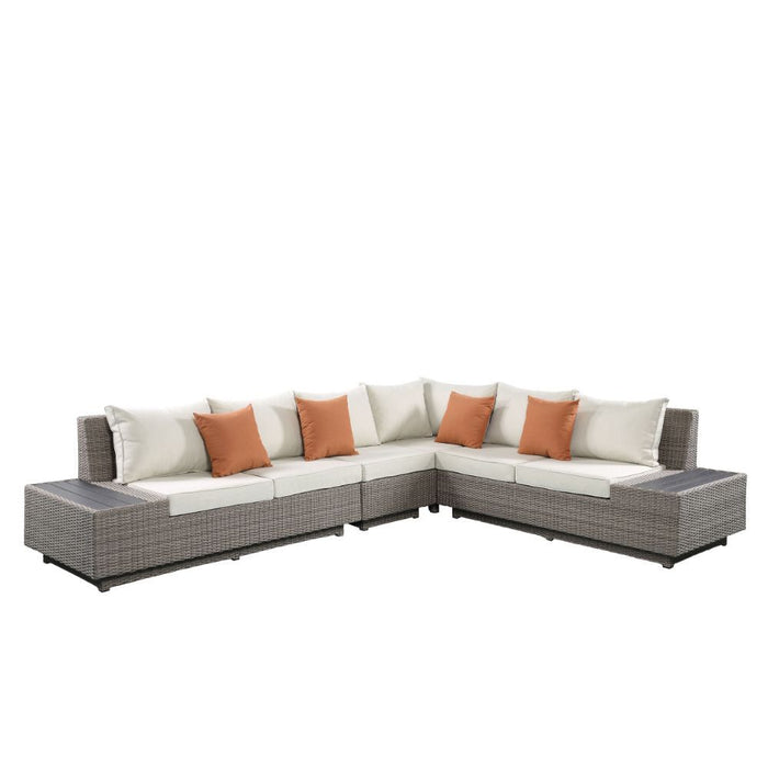 Acme Furniture Salena 3 Piece Wicker Patio Sectional Set in Beige and Gray