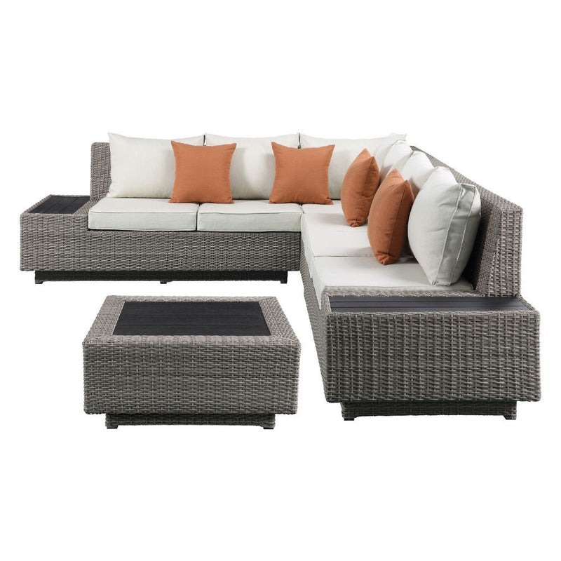 Acme Furniture Salena 3 Piece Wicker Patio Sectional Set in Beige and Gray