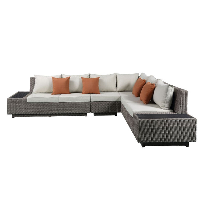 Acme Furniture Salena 3 Piece Wicker Patio Sectional Set in Beige and Gray