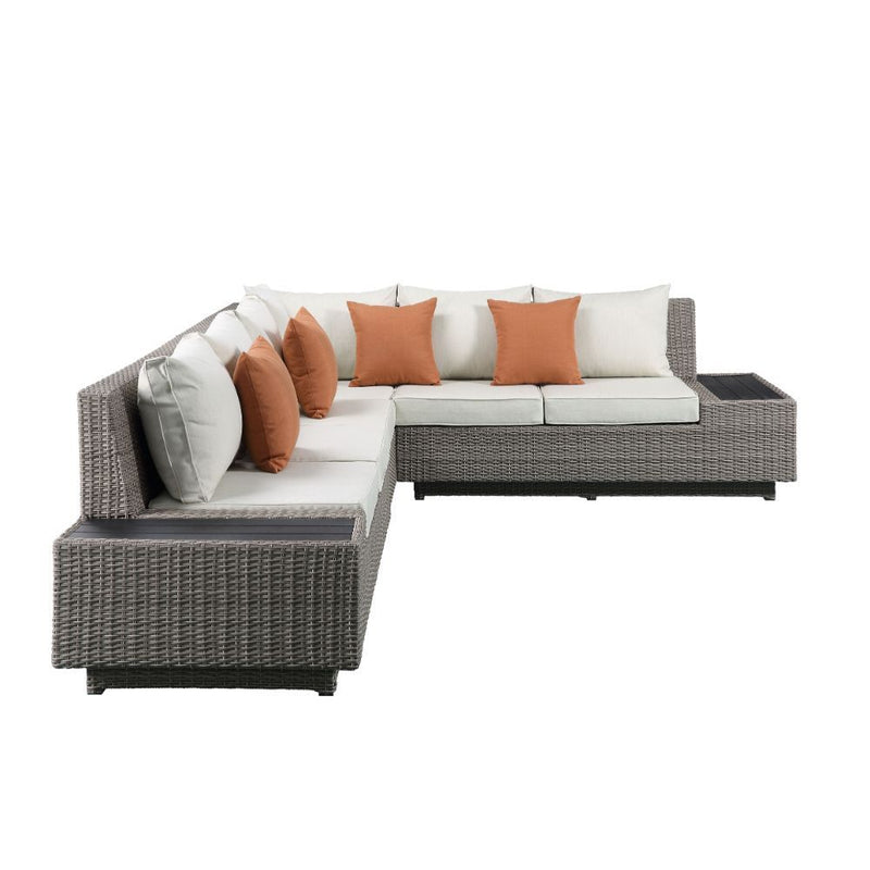 Acme Furniture Salena 3 Piece Wicker Patio Sectional Set in Beige and Gray