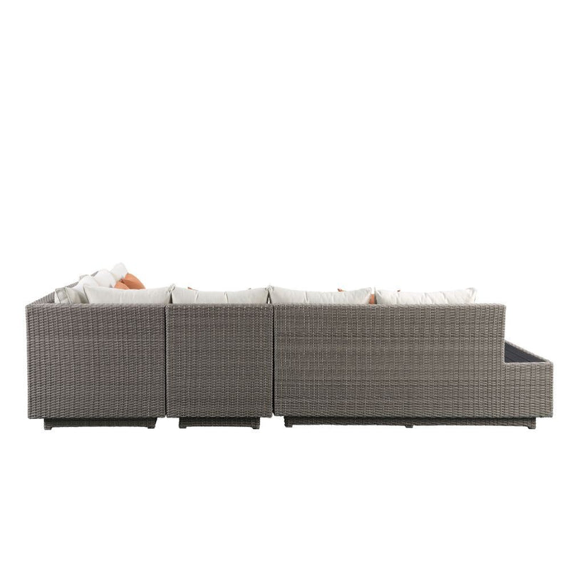 Acme Furniture Salena 3 Piece Wicker Patio Sectional Set in Beige and Gray
