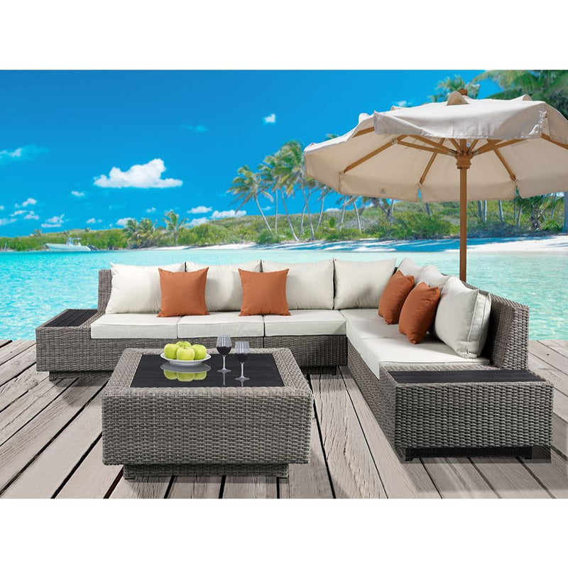 Acme Furniture Salena 3 Piece Wicker Patio Sectional Set in Beige and Gray