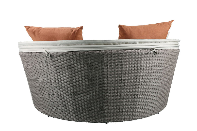 Acme Salena Patio Canopy Sofa and Ottoman in Beige Gray Wicker Finish 45025