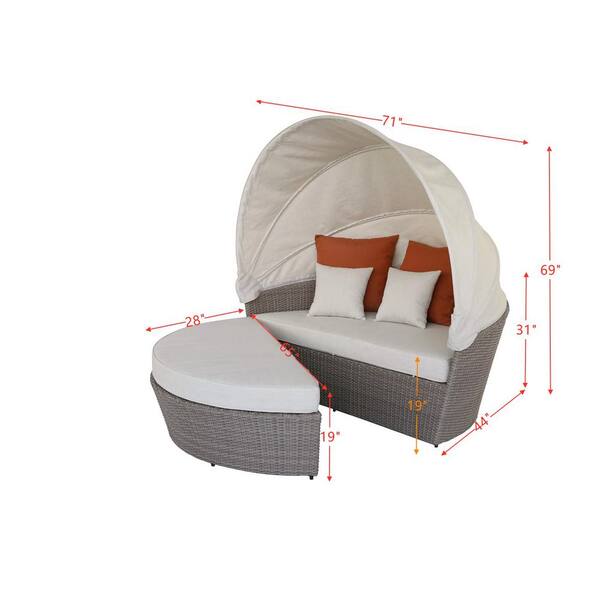 Acme Salena Patio Canopy Sofa and Ottoman in Beige Gray Wicker Finish 45025