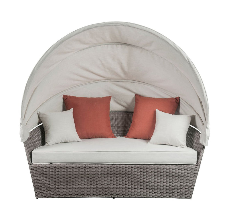 Acme Salena Patio Canopy Sofa and Ottoman in Beige Gray Wicker Finish 45025