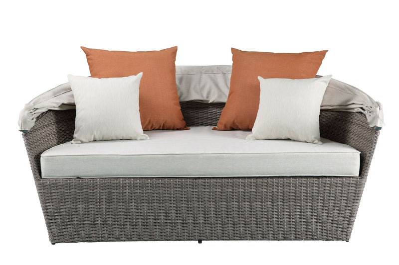 Acme Salena Patio Canopy Sofa and Ottoman in Beige Gray Wicker Finish 45025