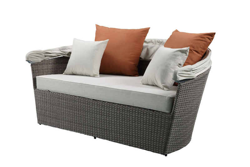 Acme Salena Patio Canopy Sofa and Ottoman in Beige Gray Wicker Finish 45025