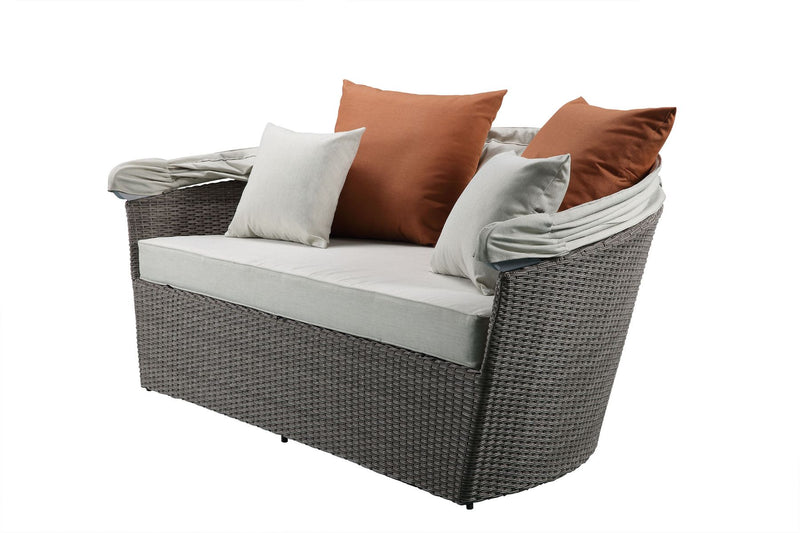 Acme Salena Patio Canopy Sofa and Ottoman in Beige Gray Wicker Finish 45025