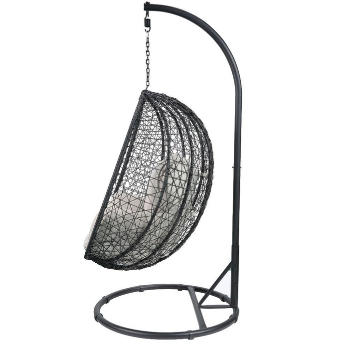 Acme Simona Patio Swing Chair with Stand in Beige Black Wicker Finish 45030