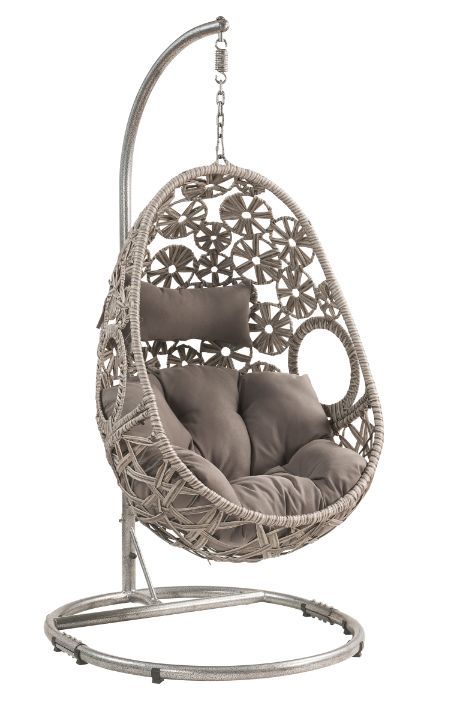 Acme Furniture Metal Synthetic Wicker Patio Swing Chair, Light Grey