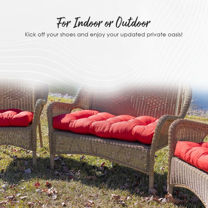 3 Piece Tufted Wicker Settee and Chair Cushion Set | Indoor/Outdoor All Weather Sunbrella Fabric