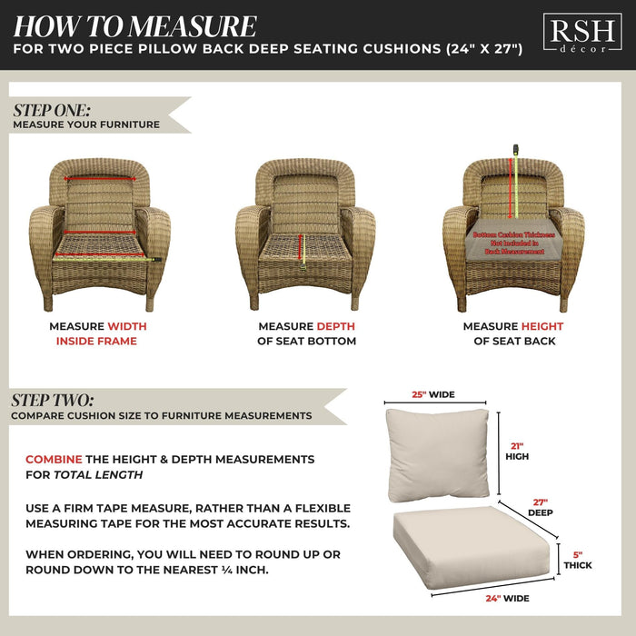 RSH DECOR: Deep Seating Cushion with Pillow Back | All-Weather Spun Fabric