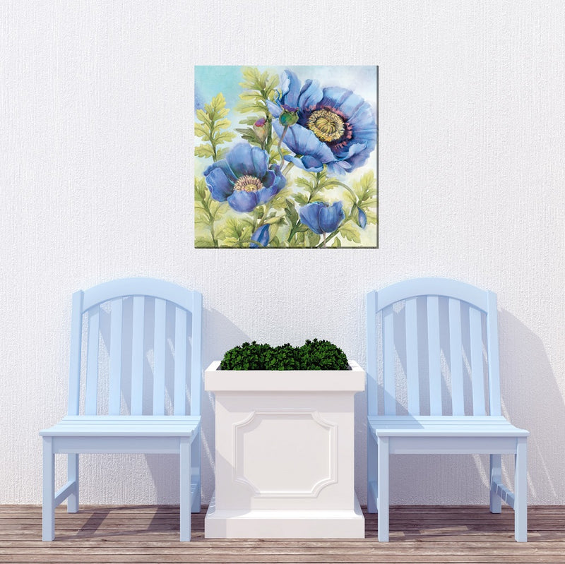 Outdoor Canvas Art 24x24 Blue Poppies