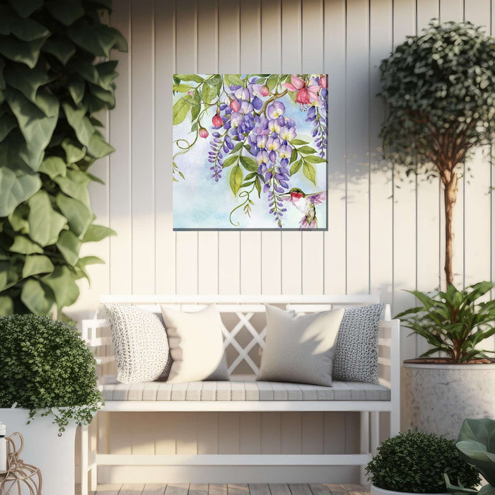 Outdoor Canvas Art 24x24 Wisteria Hummer