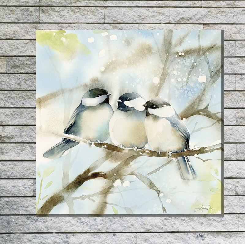Outdoor Canvas Art 24x24 Cozy Chickadees