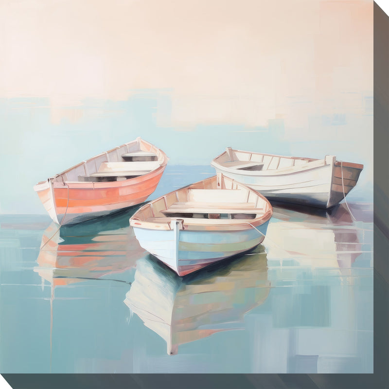 Outdoor Canvas Art 24x24 Pastel Boats