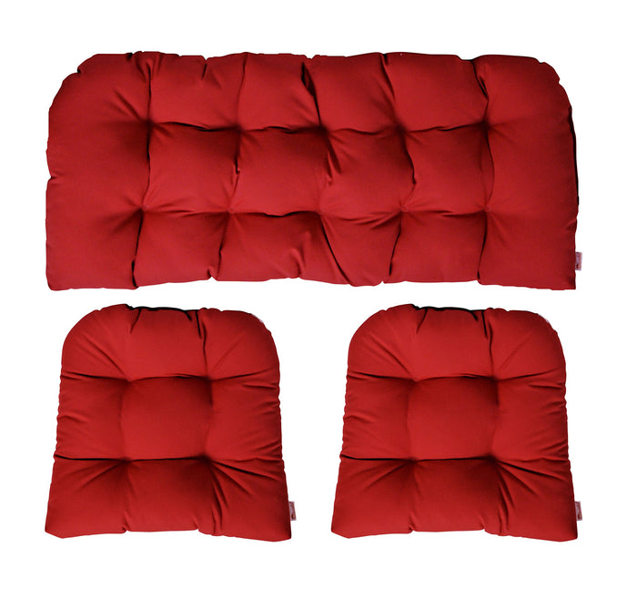 3 Piece Tufted Wicker Settee and Chair Cushion Set | Indoor/Outdoor All Weather Sunbrella Fabric