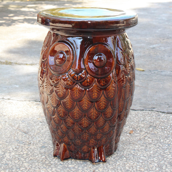 Wise Old Owl Ceramic Garden Stool / Side Table
