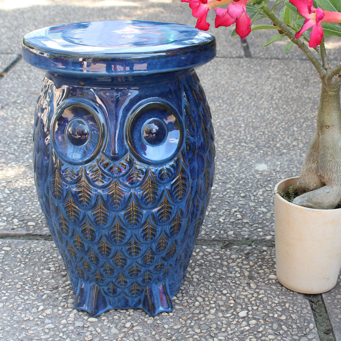 Wise Old Owl Ceramic Garden Stool / Side Table