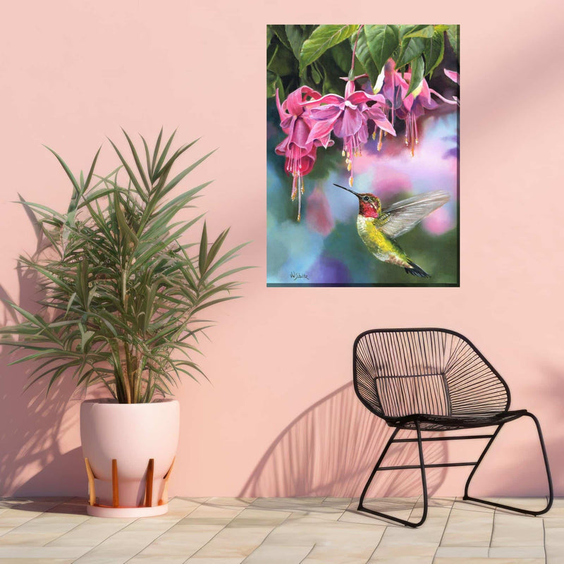 Outdoor Canvas Art 30x40 Fuschia & Hummer