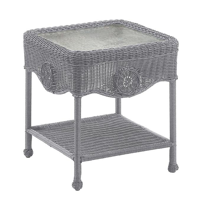Outdoor Side Table – Resin Wicker, Aluminum, Glass