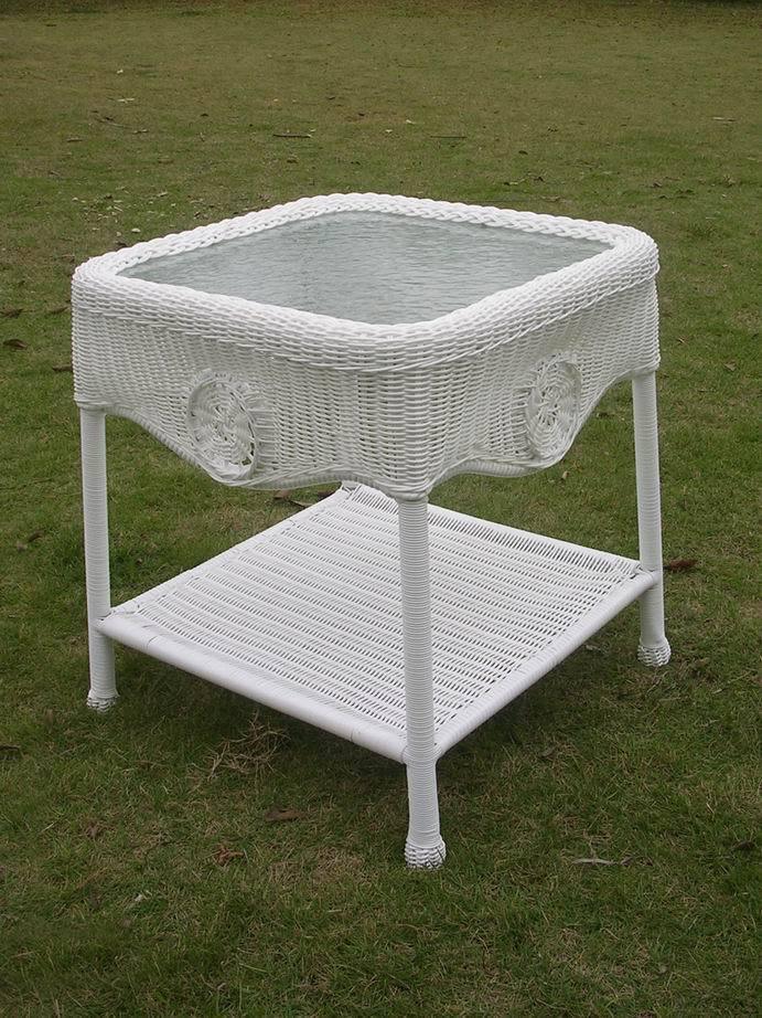 Outdoor Side Table – Resin Wicker, Aluminum, Glass