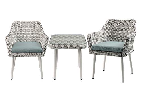 Acme Furniture Patio Bistro Set, Green Fabric & Beige Wicker