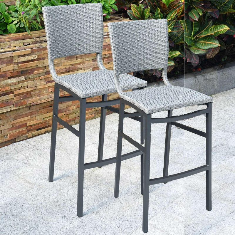 Outdoor Bar Height Stools – Set of 2  – Resin Wicker & Aluminum - My Backyard Decor