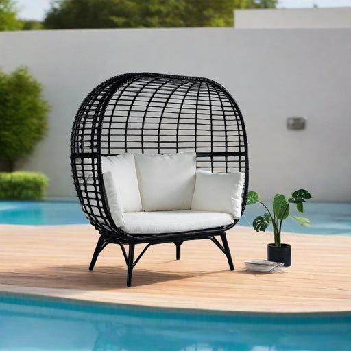outdoor double wicker lounge chair with cushions