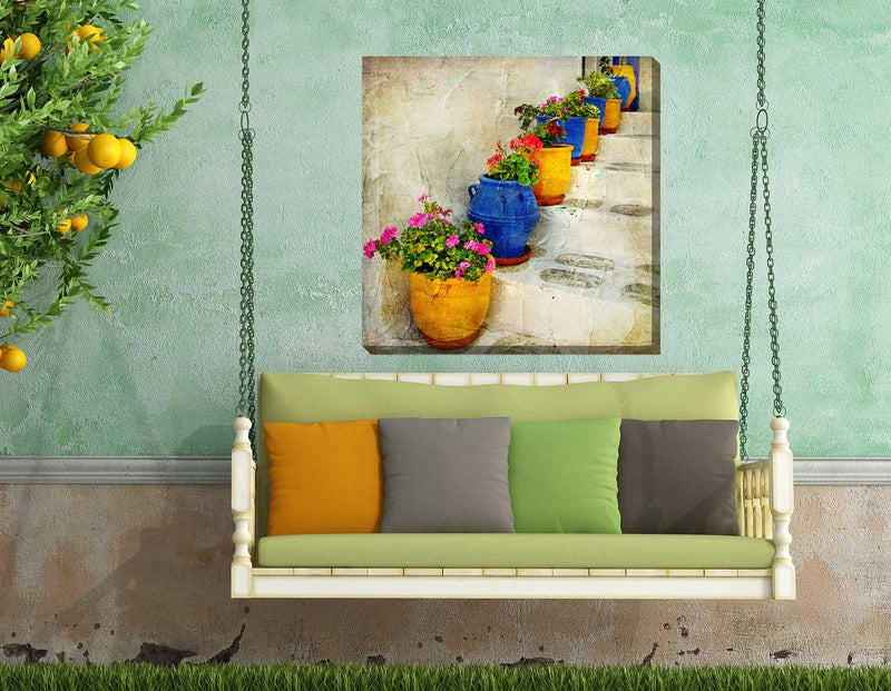 Outdoor Canvas Art 24x24 Bright Pots - My Backyard Decor