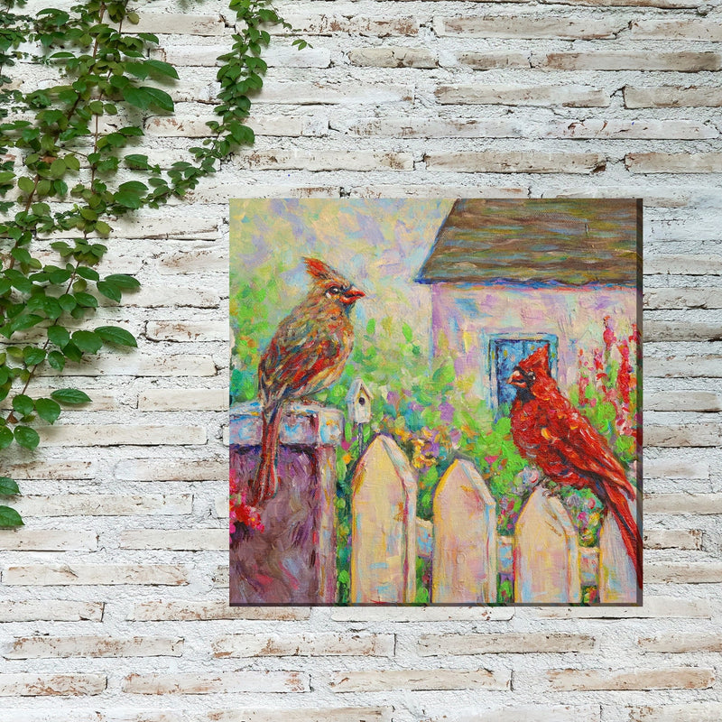 Outdoor Canvas Art 24x24 Cardinal on Fence
