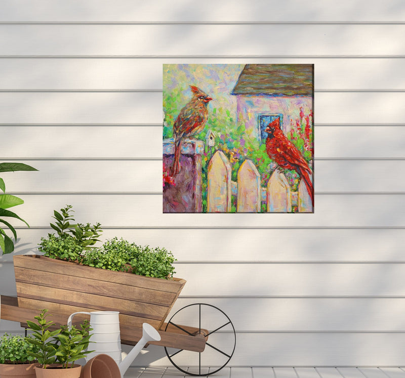 Outdoor Canvas Art 24x24 Cardinal on Fence