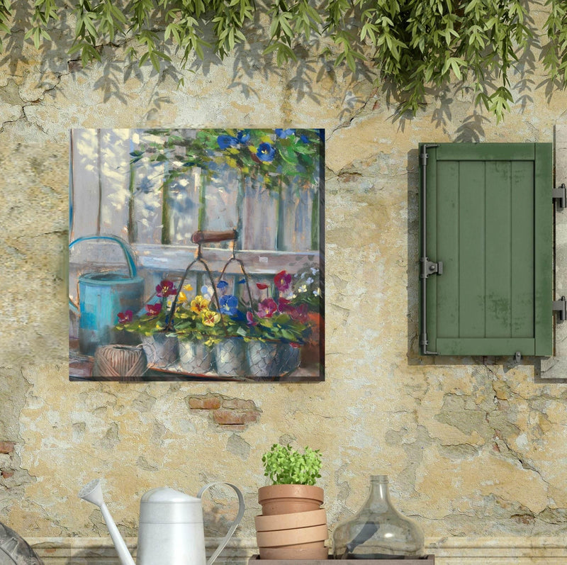 Outdoor Canvas Art 24x24 Pansy Basket - My Backyard Decor