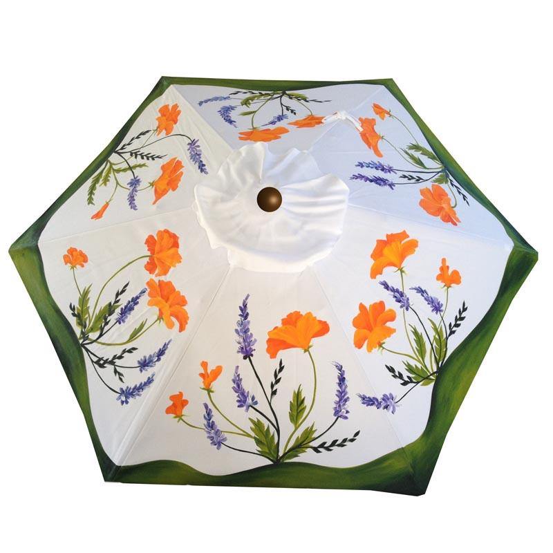 Hand Painted Custom Garden Art Umbrella - California Golden Poppies & Lupins