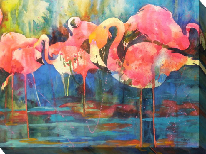 Outdoor Canvas Art 40x30 Flirty Flamingos - My Backyard Decor