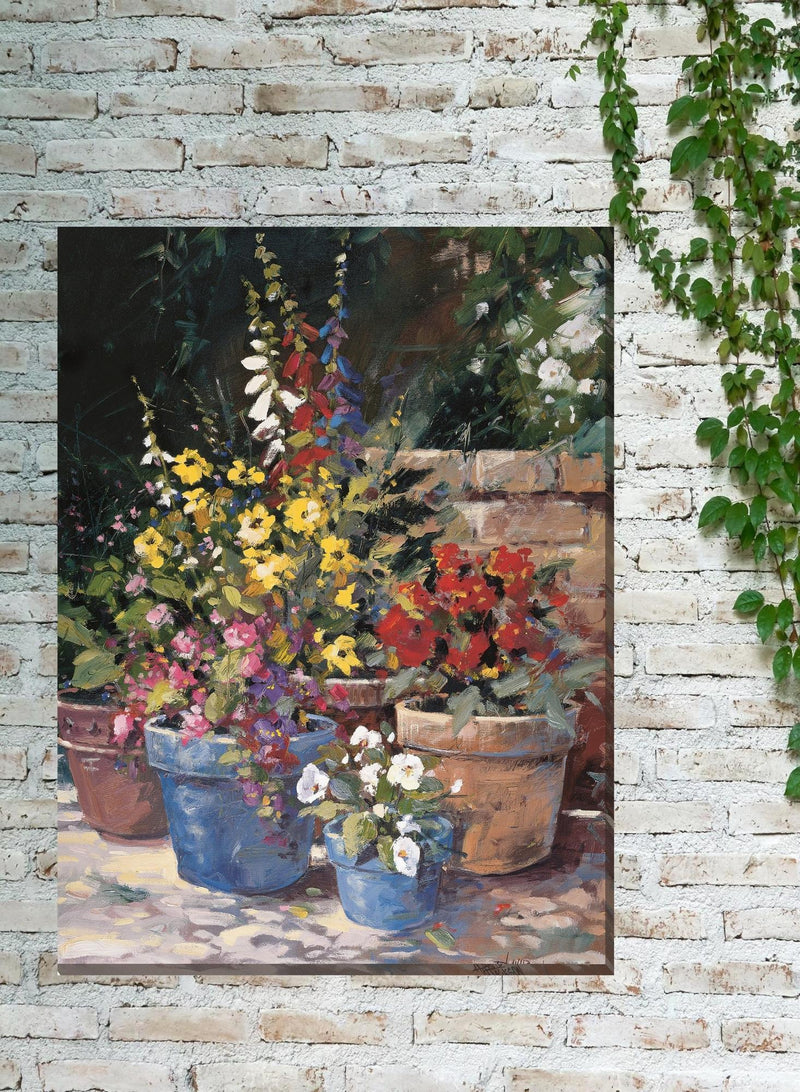 Outdoor Canvas Art 30x40 Blue Pots