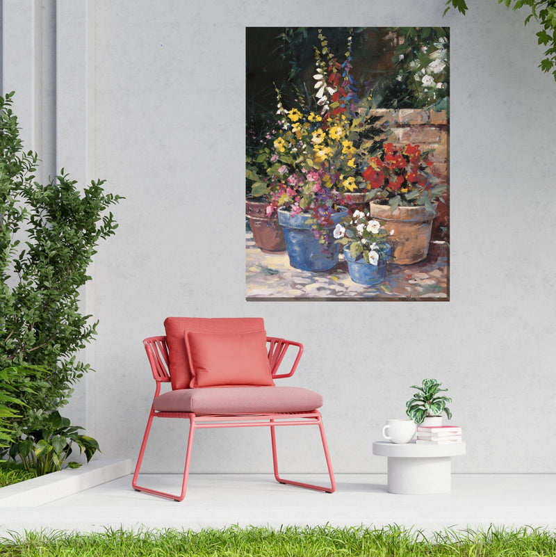Outdoor Canvas Art 30x40 Blue Pots
