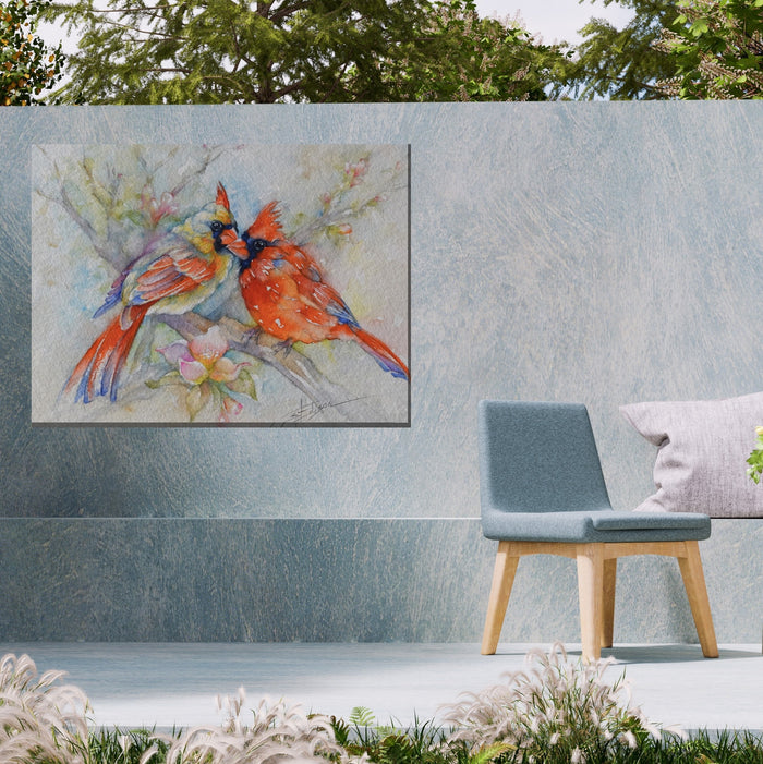 Outdoor Canvas Art 40x30 Cardinal Courtship