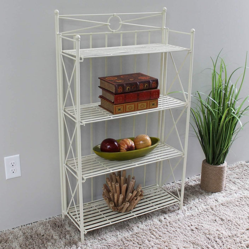 bakers rack for plants International Caravan 3522 4-Tier Iron Folding Bakers Rack, White