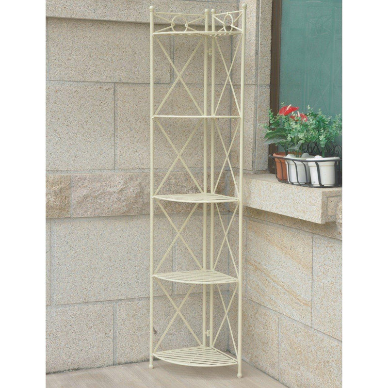 Bakers Rack - Bakers Rack Corner Shelf - 5-Tier - Antique White - Iron