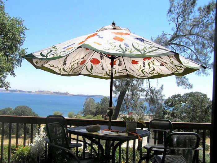 Hand Painted Custom Garden Art Umbrella - California Golden Poppies & Lupins