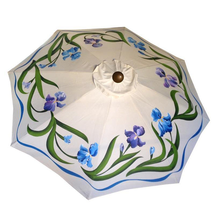 Hand Painted Custom Garden Art Umbrella - Cool Irises