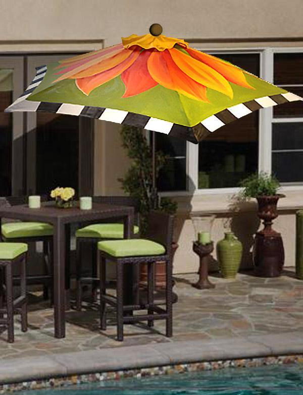 Hand Painted Custom Garden Art Umbrella - Fire Poppy
